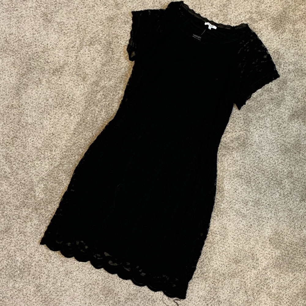 Maurices Black Lace Midi Dress with Cap Sleeves